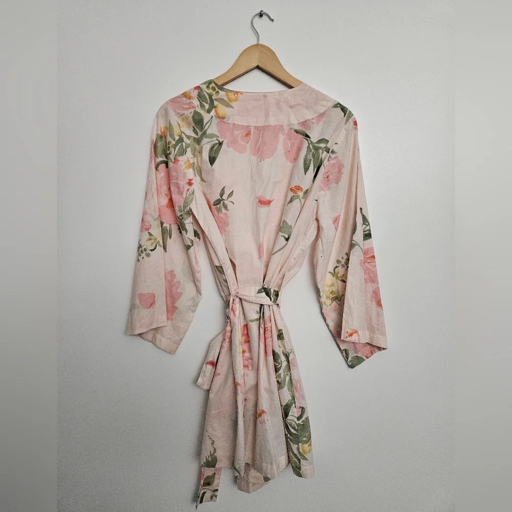 Plum‎ Pretty Sugar Floral Robe Pink Pastel Boho Kimono Bridesmaid Small - Picture 2 of 3